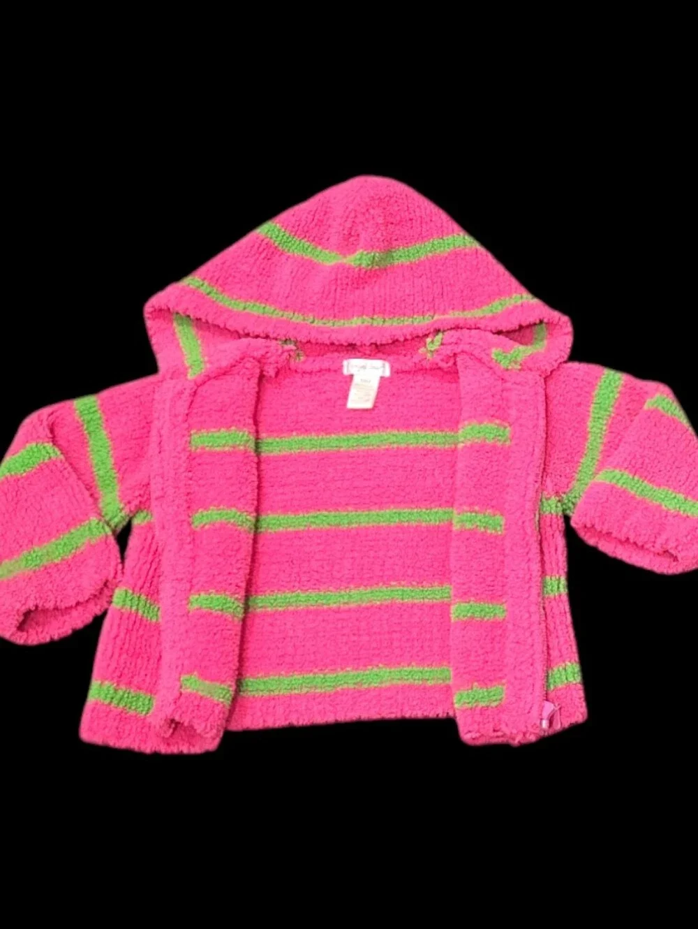 Angel Dear Girl's Chenille Pink and Green Striped Hooded Jacket